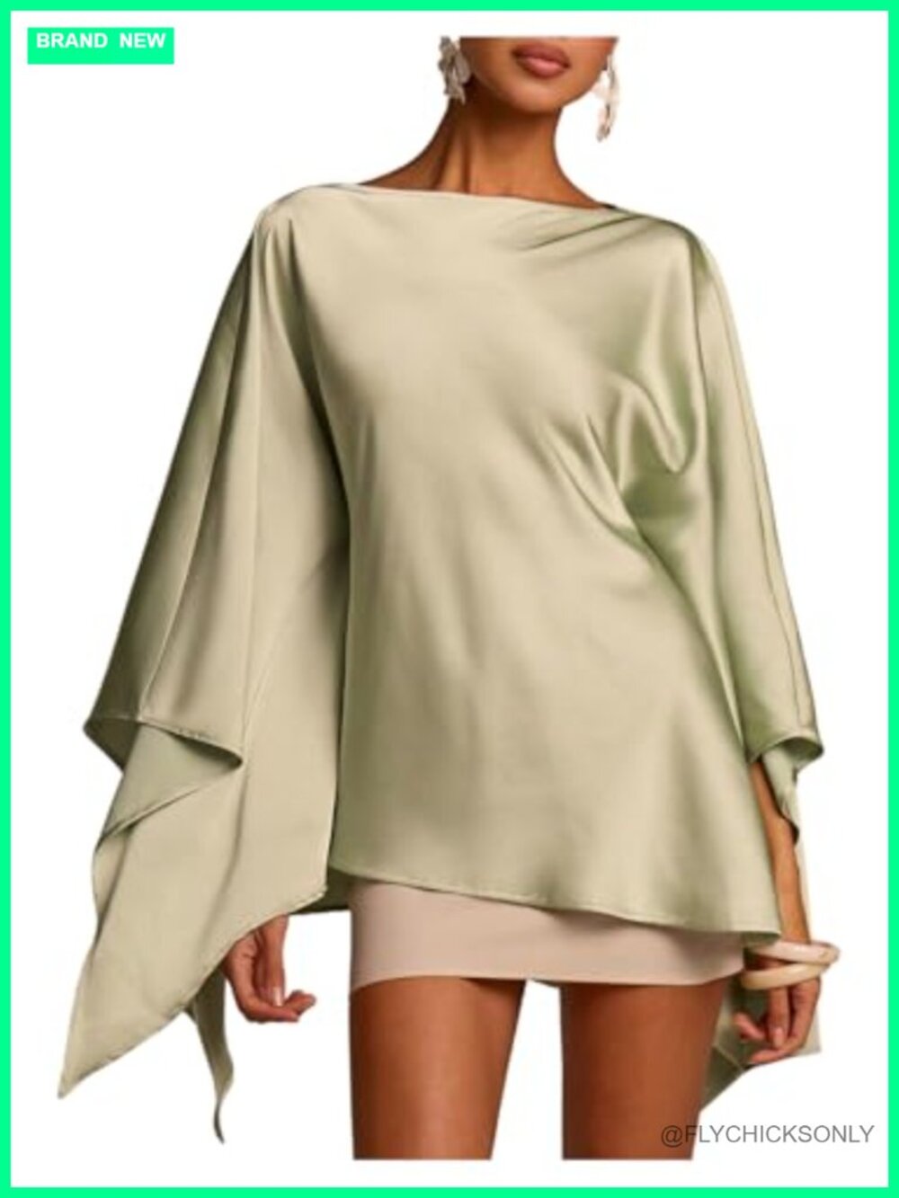 Satin Dressy Blouse Asymmetrical Poncho Top Rave Elegant Chic